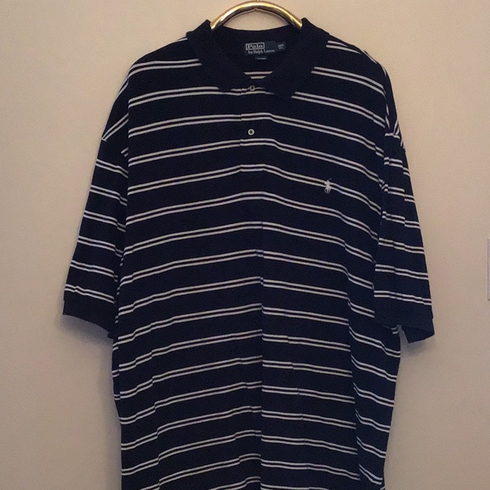 Men’s 3XLT Black striped polo shirt